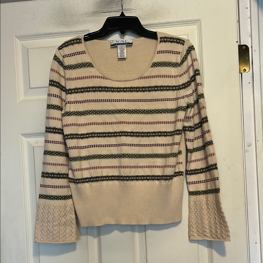 Nine & Company by Nine West Beige Long Sleeve Striped Knit Sweater Size Medium